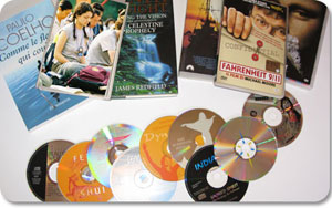 livres, musique, films